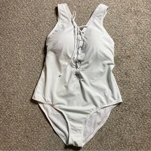 Ashley Graham Swimsuits for All 1-Piece Lace Up Halter Swimsuit Sz 16 NWT White